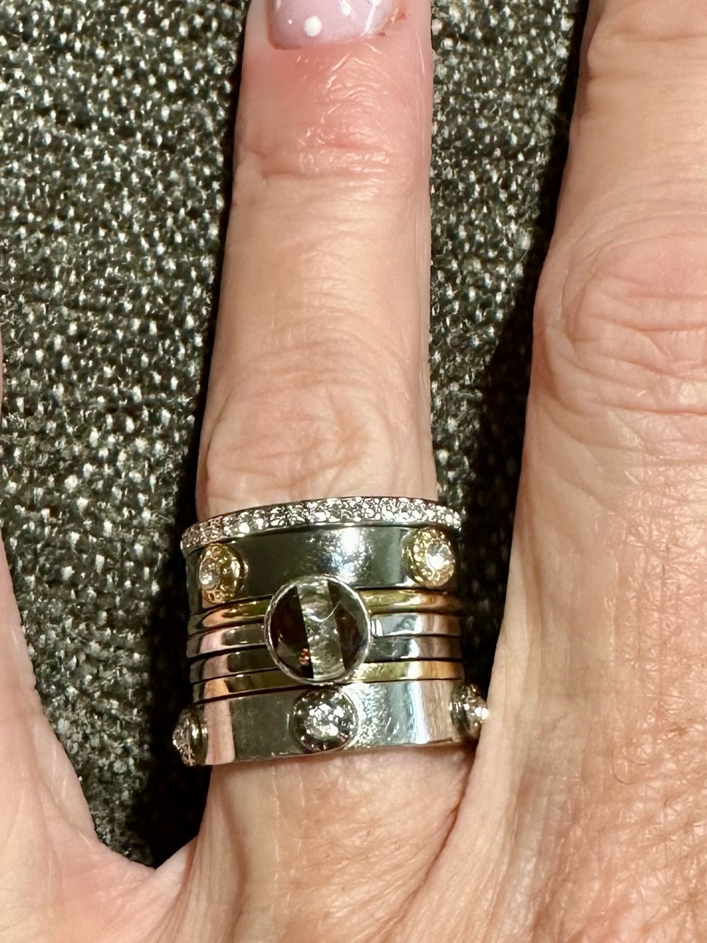 henri bendel Mixed Metal and Crystal Multi-Band Stacked Ring